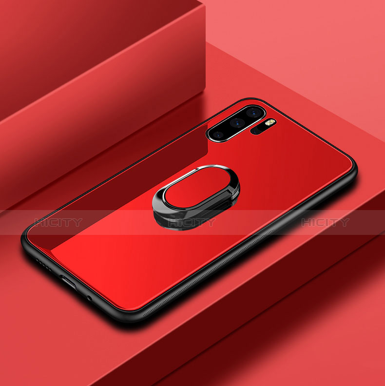 Carcasa Bumper Funda Silicona Espejo con Anillo de dedo Soporte para Huawei P30 Pro New Edition Rojo