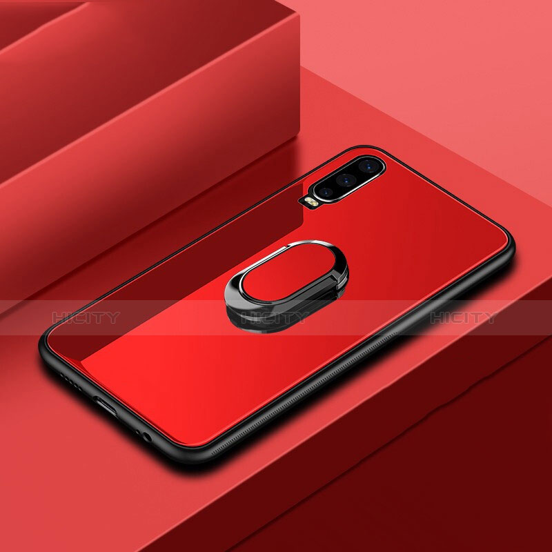 Carcasa Bumper Funda Silicona Espejo con Anillo de dedo Soporte para Huawei P30 Rojo