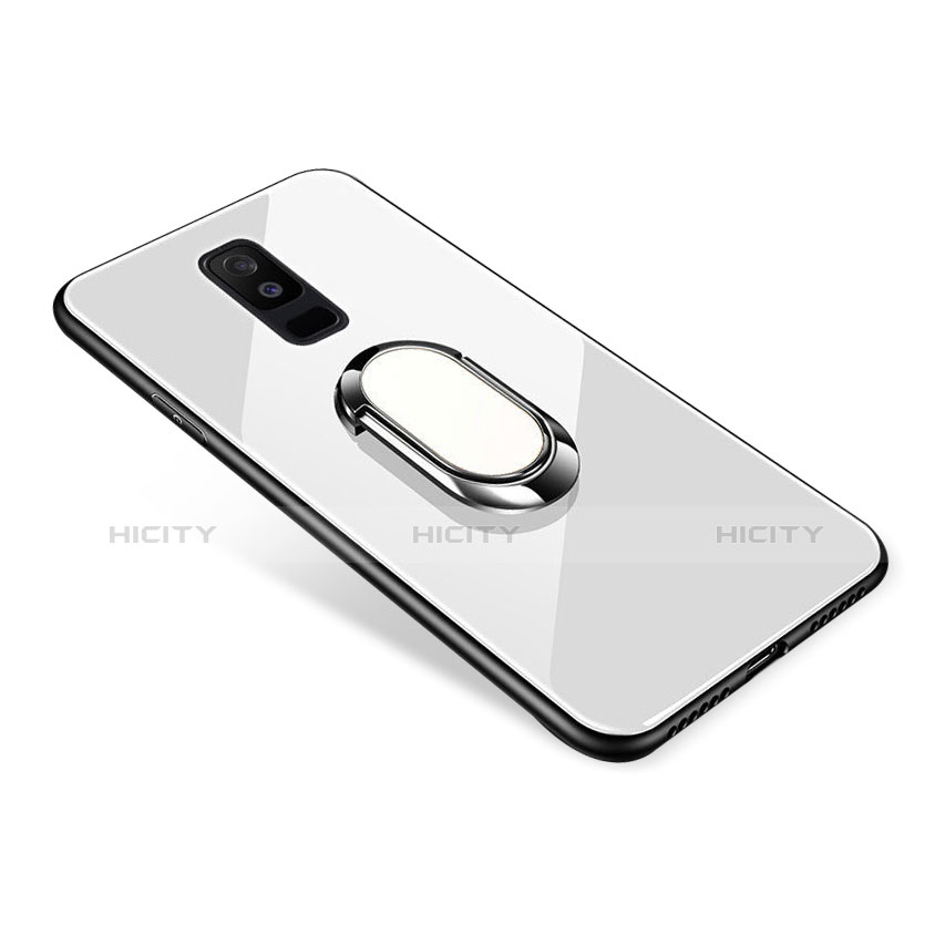 Carcasa Bumper Funda Silicona Espejo con Anillo de dedo Soporte para Samsung Galaxy A6 Plus Blanco