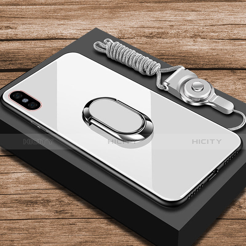 Carcasa Bumper Funda Silicona Espejo con Anillo de dedo Soporte para Xiaomi Mi 8 Pro Global Version Blanco