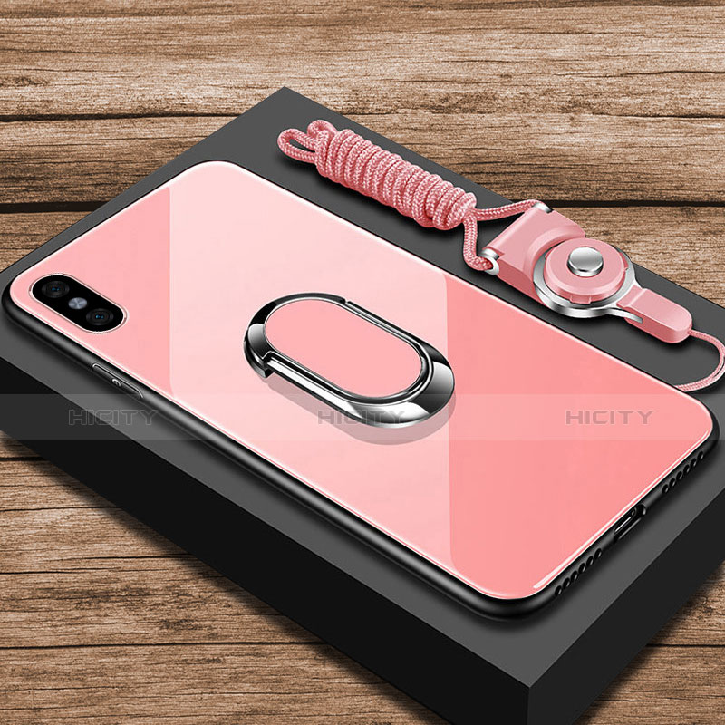 Carcasa Bumper Funda Silicona Espejo con Anillo de dedo Soporte para Xiaomi Mi 8 Pro Global Version Oro Rosa