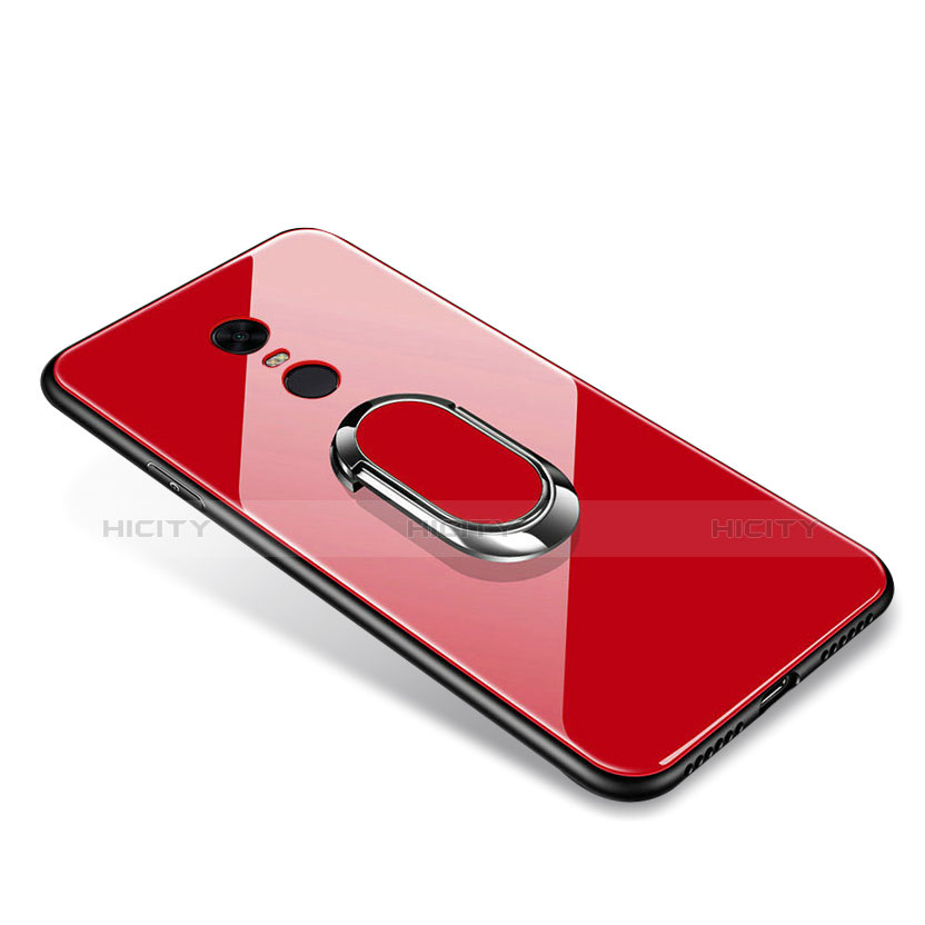 Carcasa Bumper Funda Silicona Espejo con Anillo de dedo Soporte para Xiaomi Redmi Note 5 Indian Version Rojo