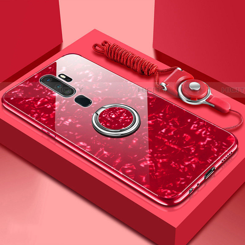 Carcasa Bumper Funda Silicona Espejo con Magnetico Anillo de dedo Soporte A01 para Oppo A11X Rojo