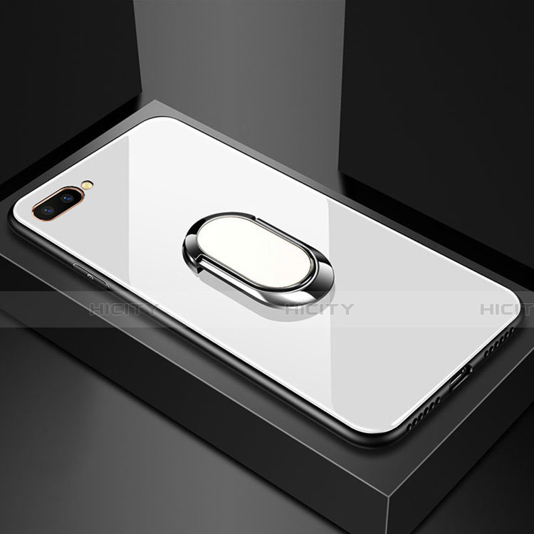 Carcasa Bumper Funda Silicona Espejo con Magnetico Anillo de dedo Soporte A01 para Oppo A12e Blanco