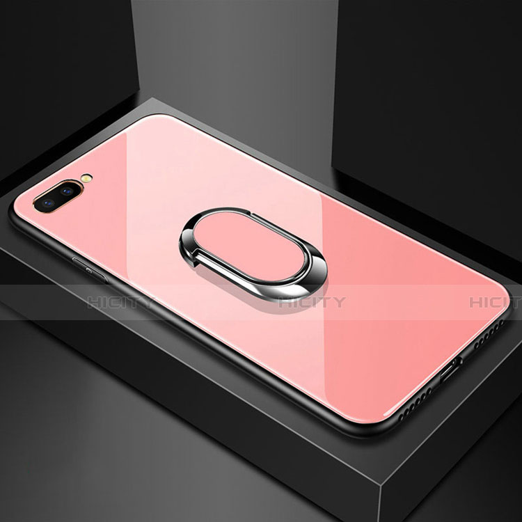 Carcasa Bumper Funda Silicona Espejo con Magnetico Anillo de dedo Soporte A01 para Oppo A12e Rosa