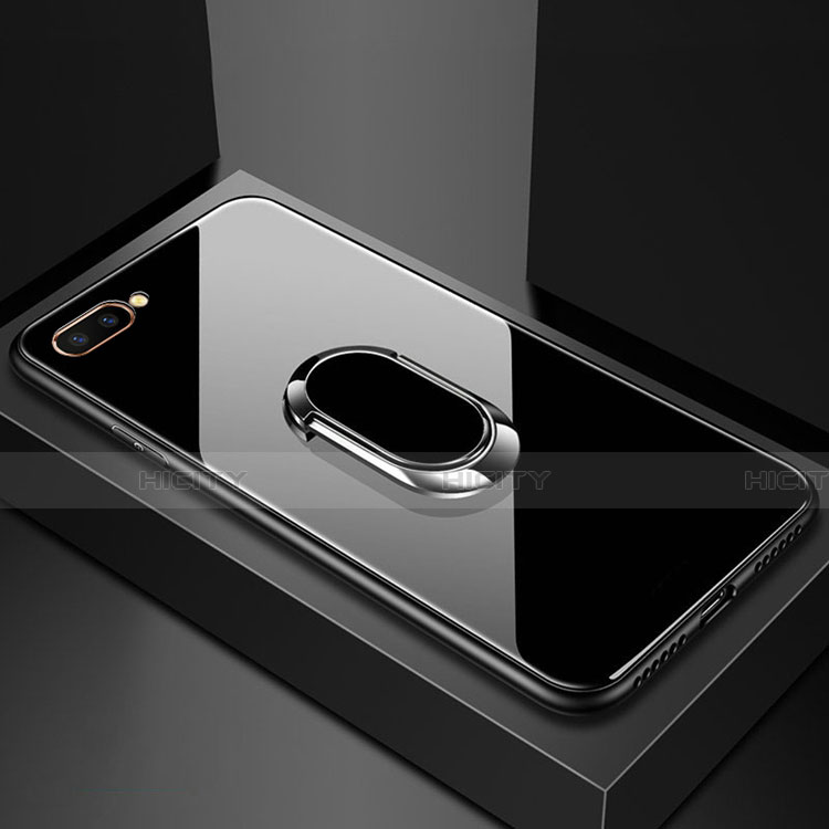 Carcasa Bumper Funda Silicona Espejo con Magnetico Anillo de dedo Soporte A01 para Oppo AX5 Negro