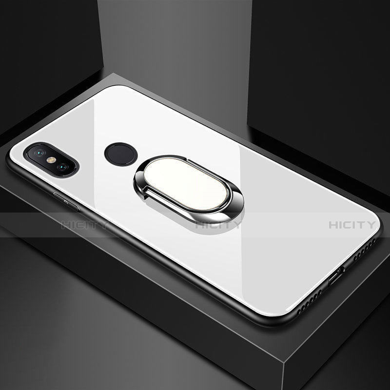 Carcasa Bumper Funda Silicona Espejo con Magnetico Anillo de dedo Soporte A01 para Xiaomi Mi A2 Lite Blanco