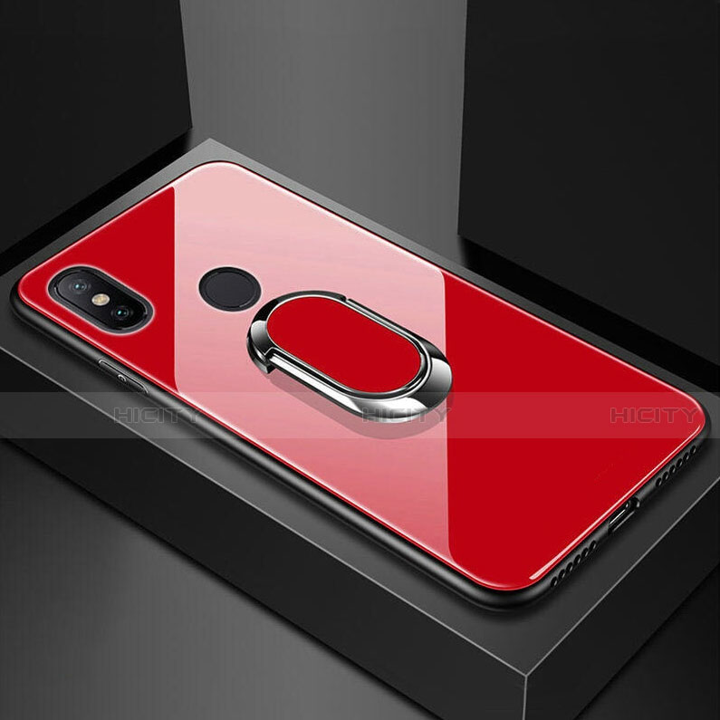 Carcasa Bumper Funda Silicona Espejo con Magnetico Anillo de dedo Soporte A01 para Xiaomi Mi A2 Lite Rojo