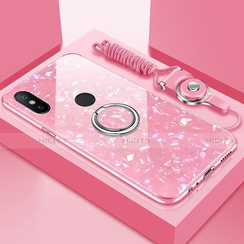 Carcasa Bumper Funda Silicona Espejo con Magnetico Anillo de dedo Soporte A01 para Xiaomi Mi A2 Oro Rosa