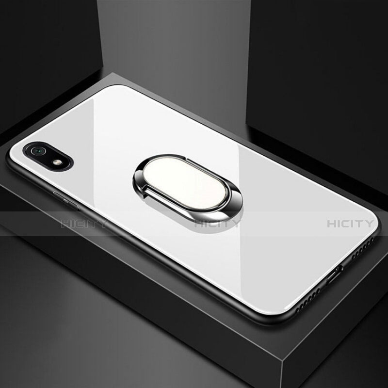 Carcasa Bumper Funda Silicona Espejo con Magnetico Anillo de dedo Soporte A01 para Xiaomi Redmi 7A Blanco