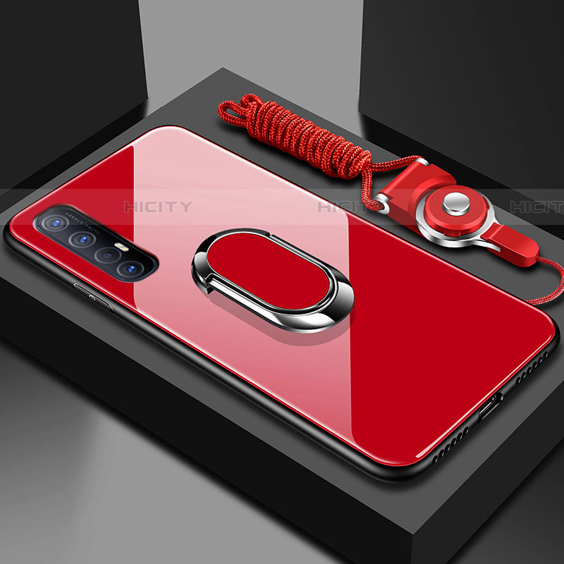 Carcasa Bumper Funda Silicona Espejo con Magnetico Anillo de dedo Soporte A02 para Oppo Find X2 Neo Rojo