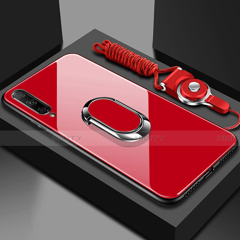 Carcasa Bumper Funda Silicona Espejo con Magnetico Anillo de dedo Soporte para Huawei Honor 9X Pro Rojo