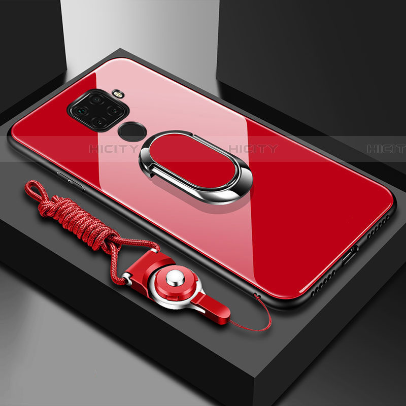 Carcasa Bumper Funda Silicona Espejo con Magnetico Anillo de dedo Soporte para Huawei Mate 30 Lite Rojo