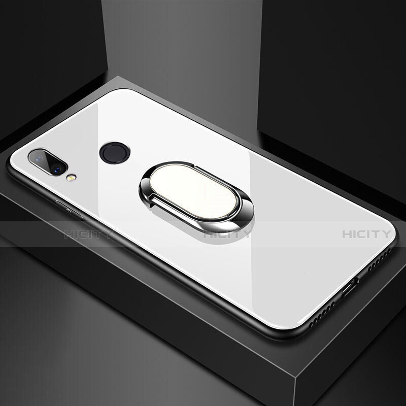 Carcasa Bumper Funda Silicona Espejo con Magnetico Anillo de dedo Soporte para Huawei Nova 3e Blanco