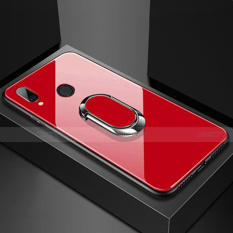 Carcasa Bumper Funda Silicona Espejo con Magnetico Anillo de dedo Soporte para Huawei Nova 3e Rojo