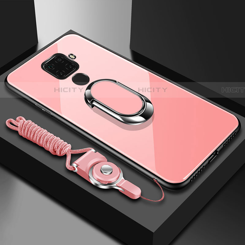 Carcasa Bumper Funda Silicona Espejo con Magnetico Anillo de dedo Soporte para Huawei Nova 5z Rosa