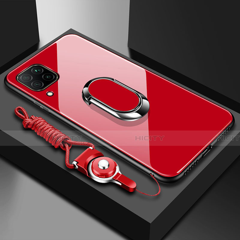 Carcasa Bumper Funda Silicona Espejo con Magnetico Anillo de dedo Soporte para Huawei Nova 7i Rojo