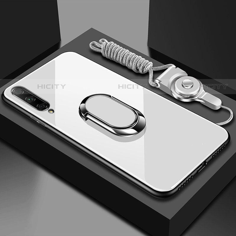 Carcasa Bumper Funda Silicona Espejo con Magnetico Anillo de dedo Soporte para Huawei P Smart Pro (2019) Blanco