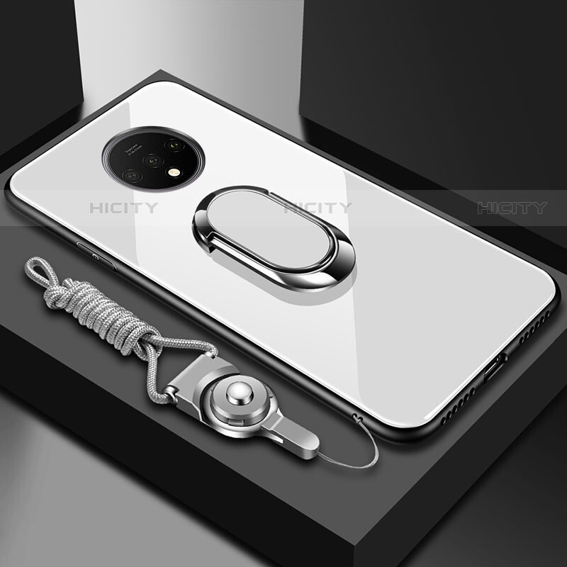 Carcasa Bumper Funda Silicona Espejo con Magnetico Anillo de dedo Soporte para OnePlus 7T