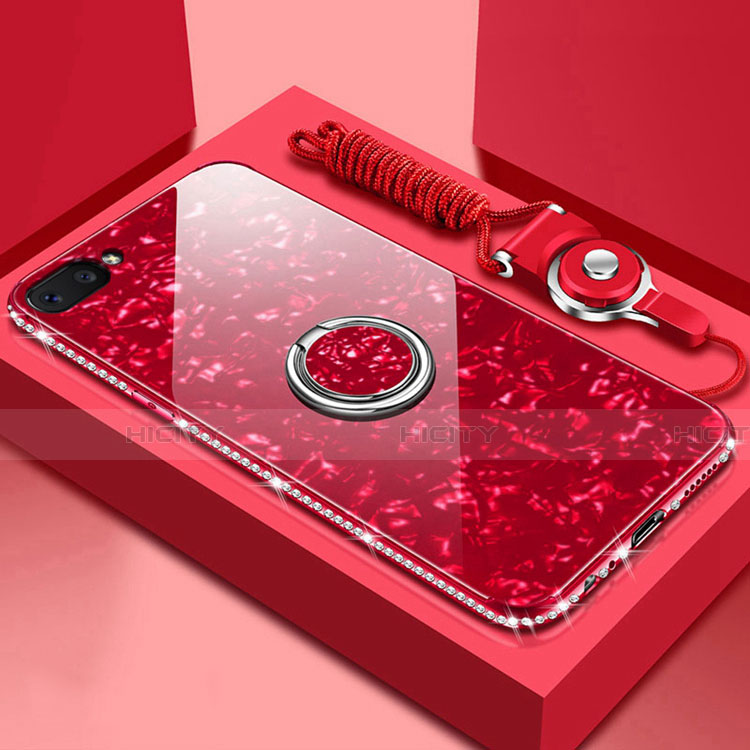 Carcasa Bumper Funda Silicona Espejo con Magnetico Anillo de dedo Soporte para Oppo A5 Rojo
