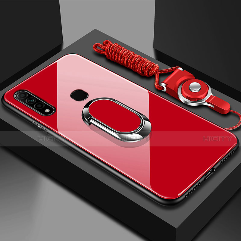 Carcasa Bumper Funda Silicona Espejo con Magnetico Anillo de dedo Soporte para Oppo A8 Rojo