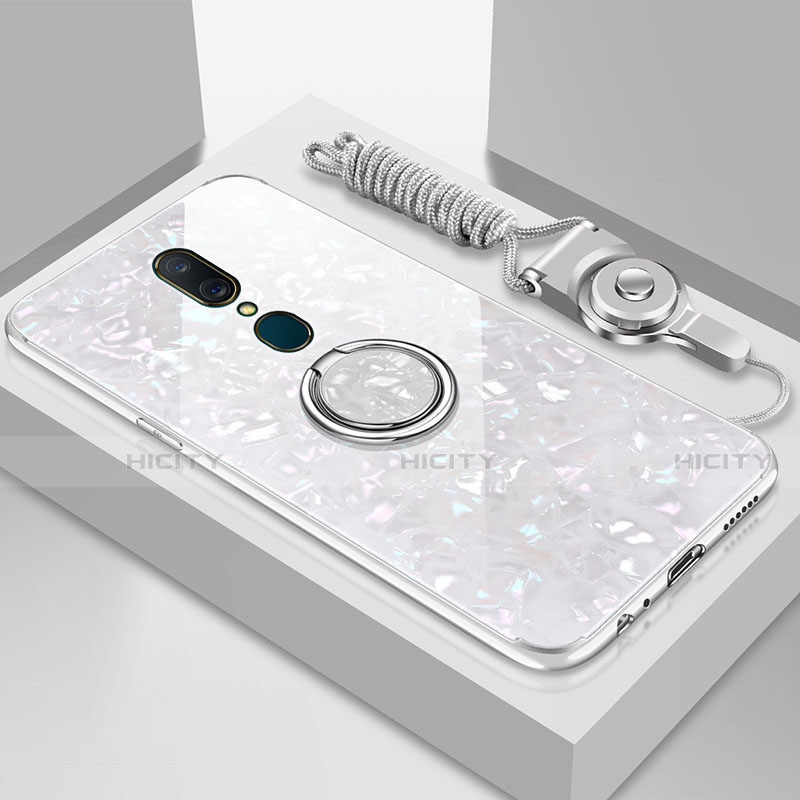 Carcasa Bumper Funda Silicona Espejo con Magnetico Anillo de dedo Soporte para Oppo A9 Blanco