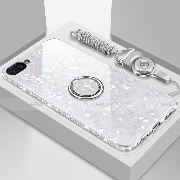 Carcasa Bumper Funda Silicona Espejo con Magnetico Anillo de dedo Soporte para Oppo AX5 Blanco