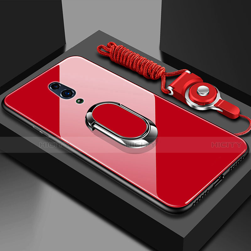 Carcasa Bumper Funda Silicona Espejo con Magnetico Anillo de dedo Soporte para Oppo Reno Rojo