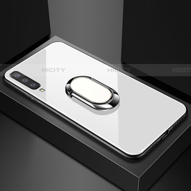 Carcasa Bumper Funda Silicona Espejo con Magnetico Anillo de dedo Soporte para Samsung Galaxy A70S Blanco