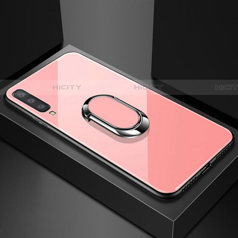 Carcasa Bumper Funda Silicona Espejo con Magnetico Anillo de dedo Soporte para Samsung Galaxy A70S Oro Rosa