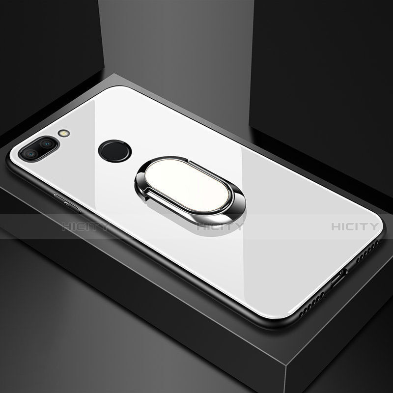 Carcasa Bumper Funda Silicona Espejo con Magnetico Anillo de dedo Soporte para Xiaomi Mi 8 Lite Blanco