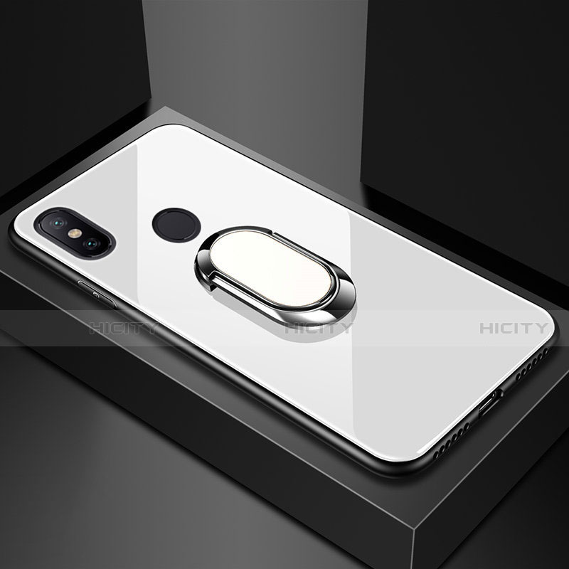 Carcasa Bumper Funda Silicona Espejo con Magnetico Anillo de dedo Soporte para Xiaomi Mi Max 3 Blanco