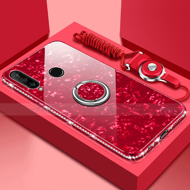 Carcasa Bumper Funda Silicona Espejo con Magnetico Anillo de dedo Soporte T01 para Huawei Honor 20i Rojo