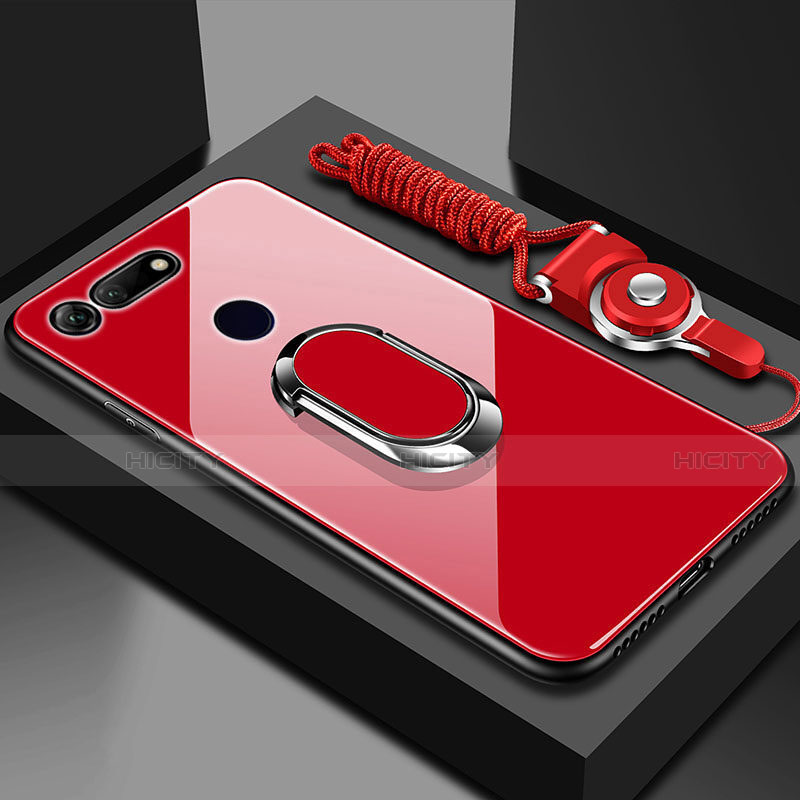 Carcasa Bumper Funda Silicona Espejo con Magnetico Anillo de dedo Soporte T01 para Huawei Honor V20 Rojo