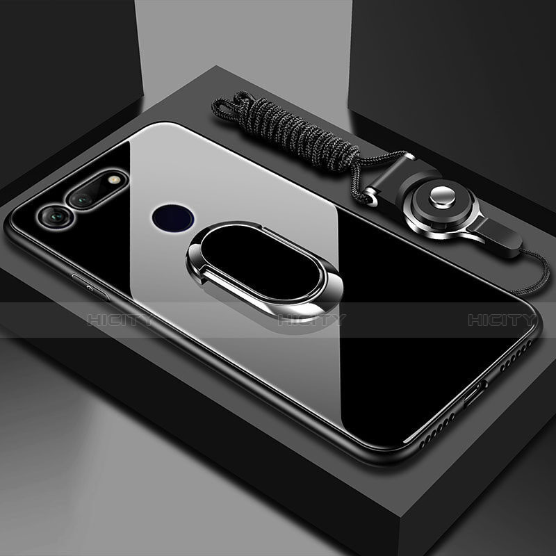 Carcasa Bumper Funda Silicona Espejo con Magnetico Anillo de dedo Soporte T01 para Huawei Honor View 20 Negro