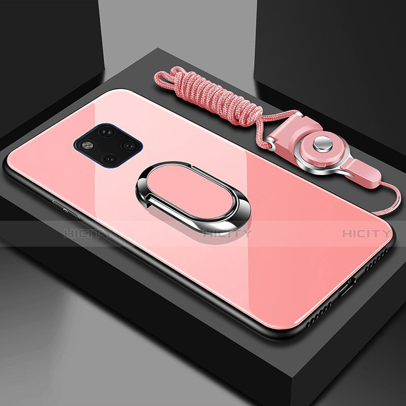 Carcasa Bumper Funda Silicona Espejo con Magnetico Anillo de dedo Soporte T01 para Huawei Mate 20 Pro Rosa