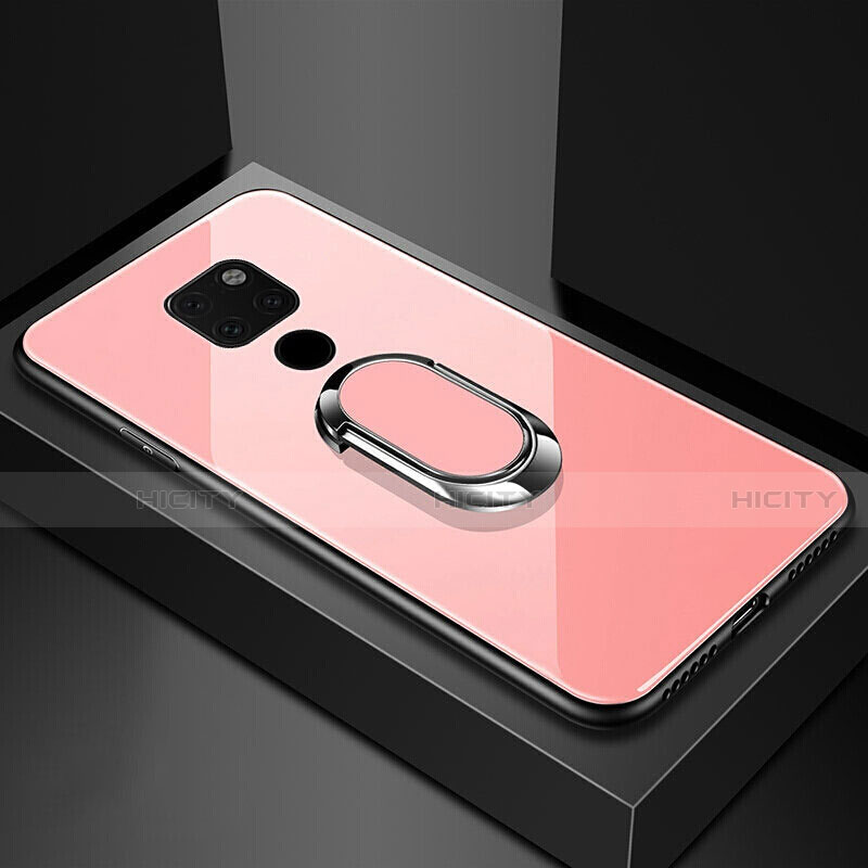 Carcasa Bumper Funda Silicona Espejo con Magnetico Anillo de dedo Soporte T01 para Huawei Mate 20 X 5G Rosa