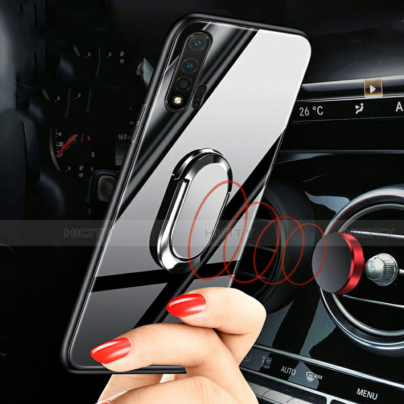 Carcasa Bumper Funda Silicona Espejo con Magnetico Anillo de dedo Soporte T01 para Huawei Nova 6
