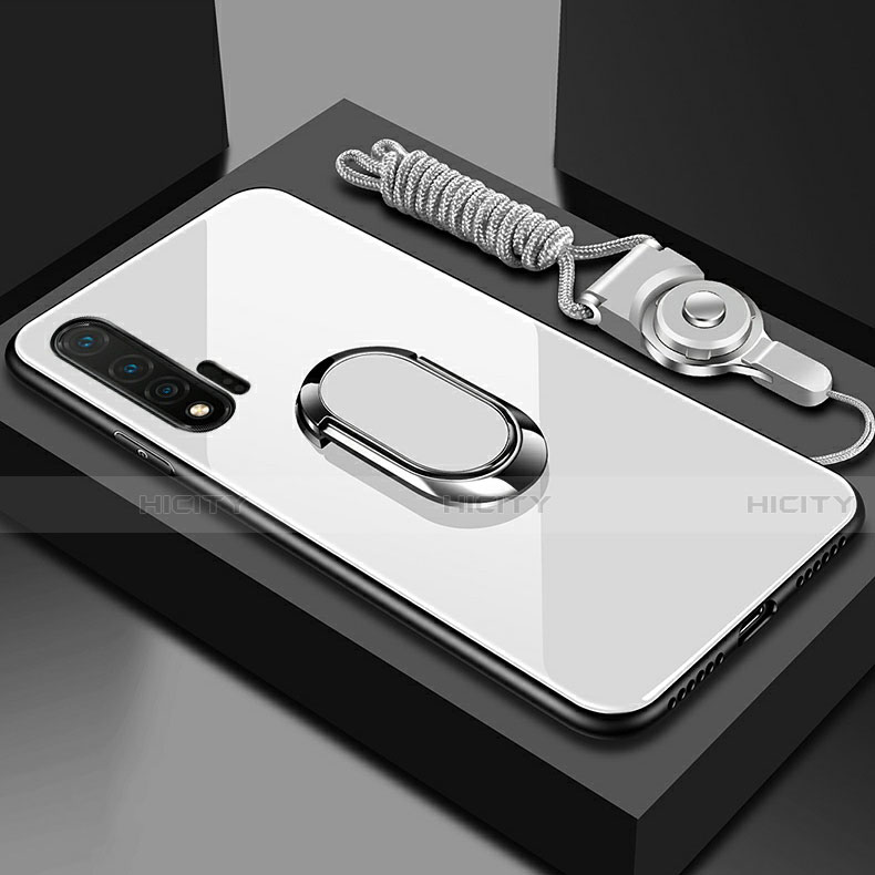 Carcasa Bumper Funda Silicona Espejo con Magnetico Anillo de dedo Soporte T01 para Huawei Nova 6 Blanco