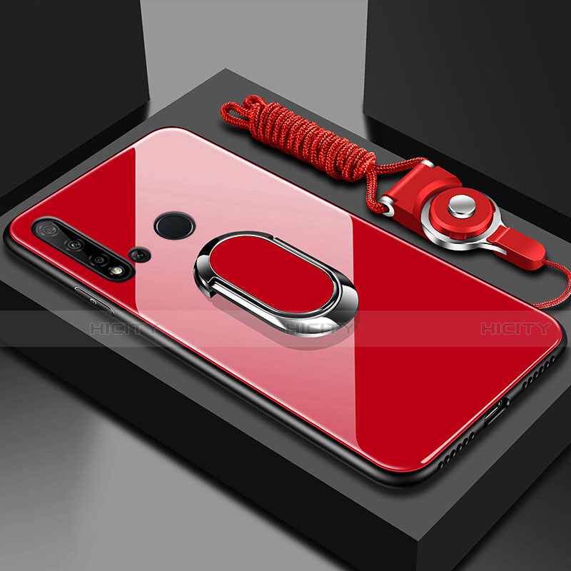 Carcasa Bumper Funda Silicona Espejo con Magnetico Anillo de dedo Soporte T01 para Huawei P20 Lite (2019) Rojo