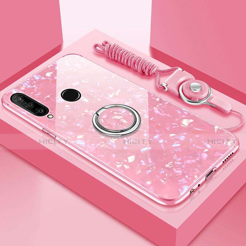 Carcasa Bumper Funda Silicona Espejo con Magnetico Anillo de dedo Soporte T01 para Huawei P30 Lite New Edition Rosa