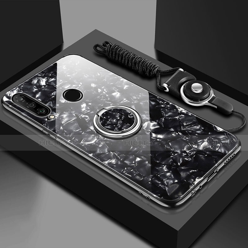 Carcasa Bumper Funda Silicona Espejo con Magnetico Anillo de dedo Soporte T01 para Huawei P30 Lite XL