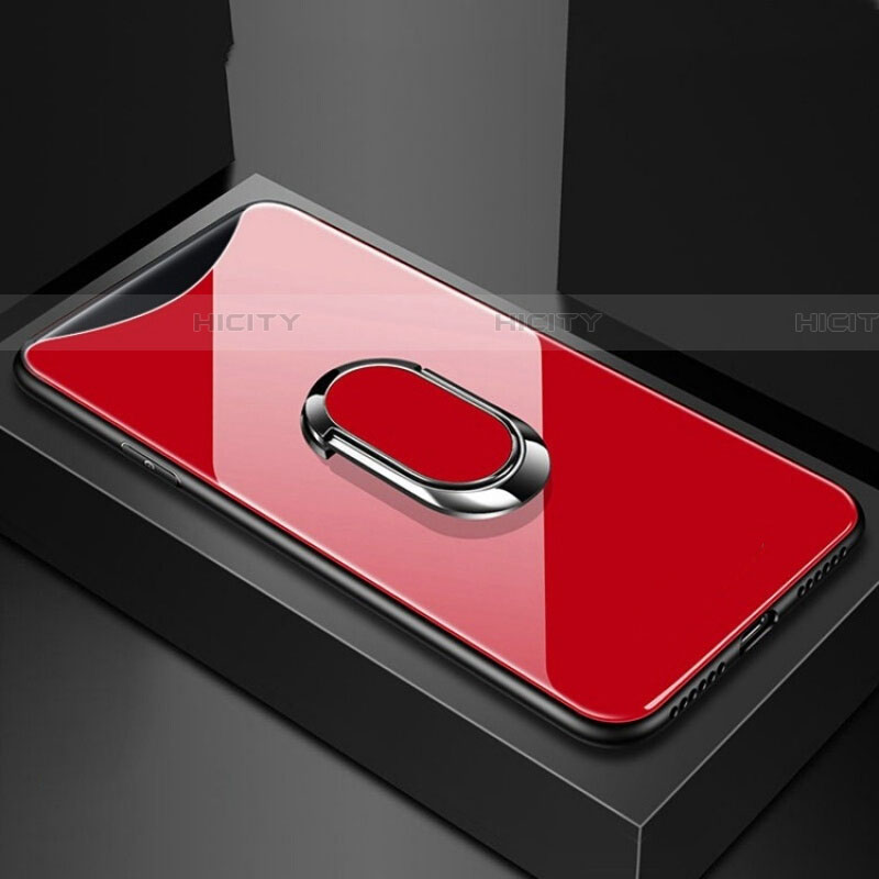 Carcasa Bumper Funda Silicona Espejo con Magnetico Anillo de dedo Soporte T01 para Oppo Find X Super Flash Edition Rojo