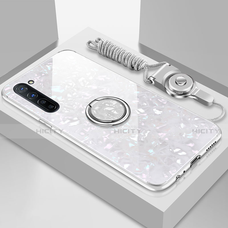 Carcasa Bumper Funda Silicona Espejo con Magnetico Anillo de dedo Soporte T01 para Oppo Find X2 Lite Blanco