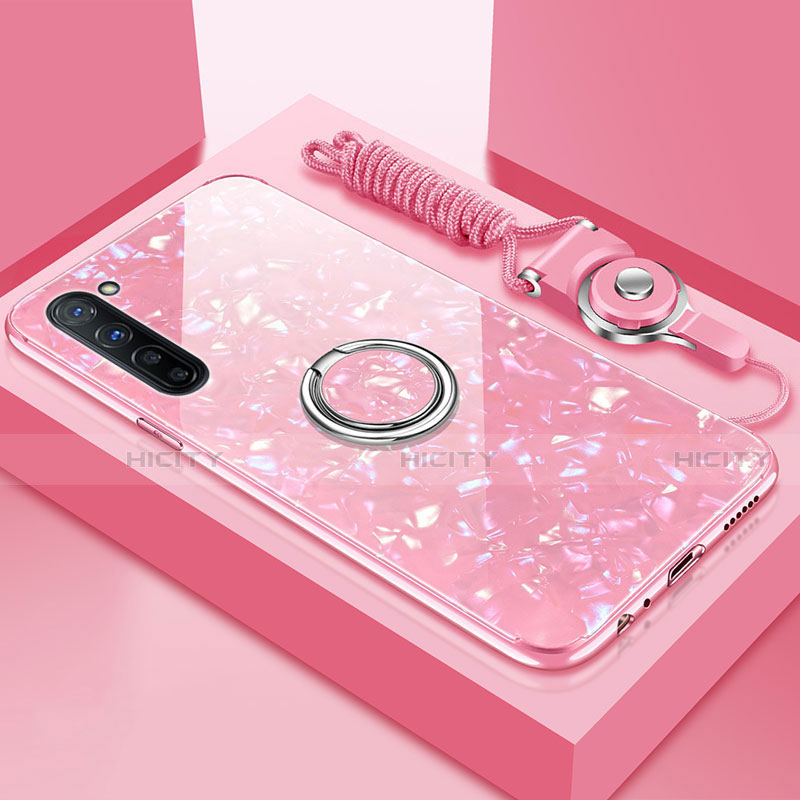 Carcasa Bumper Funda Silicona Espejo con Magnetico Anillo de dedo Soporte T01 para Oppo K7 5G Rosa