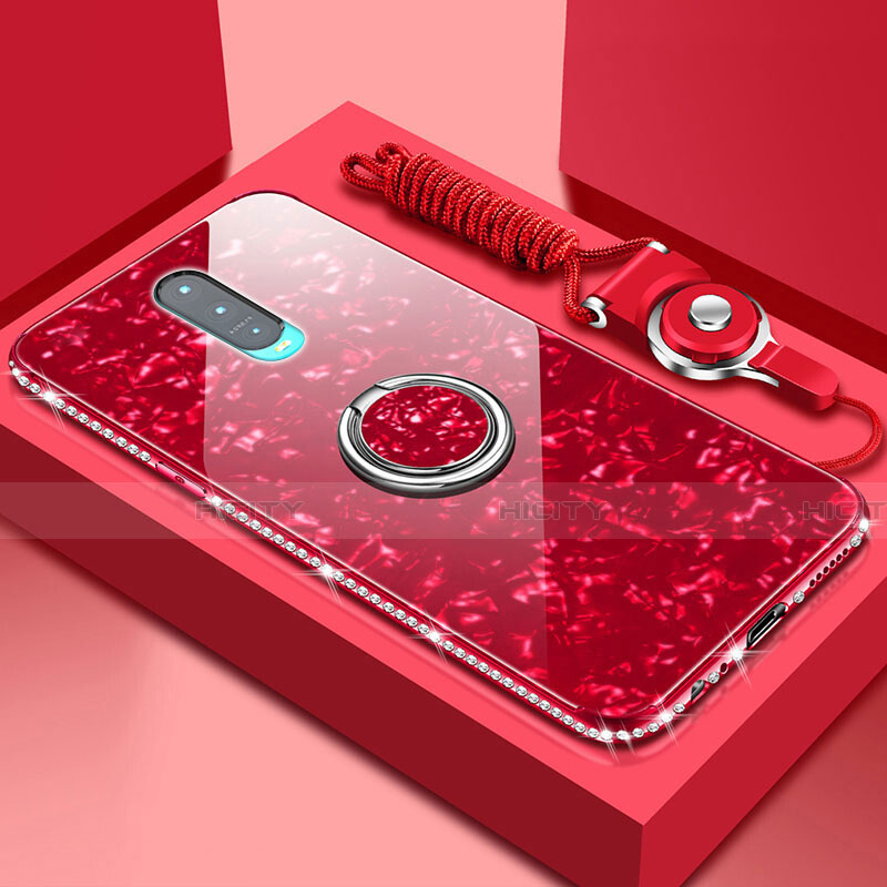 Carcasa Bumper Funda Silicona Espejo con Magnetico Anillo de dedo Soporte T01 para Oppo R17 Pro Rojo