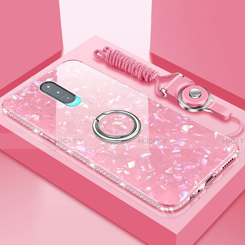 Carcasa Bumper Funda Silicona Espejo con Magnetico Anillo de dedo Soporte T01 para Oppo R17 Pro Rosa