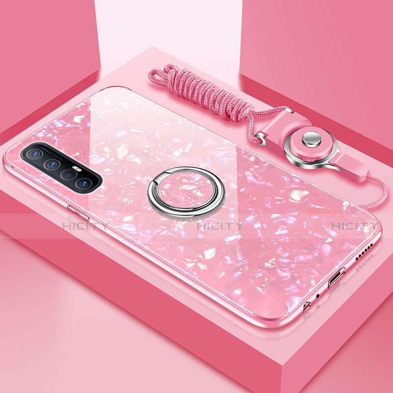 Carcasa Bumper Funda Silicona Espejo con Magnetico Anillo de dedo Soporte T01 para Oppo Reno3 Pro