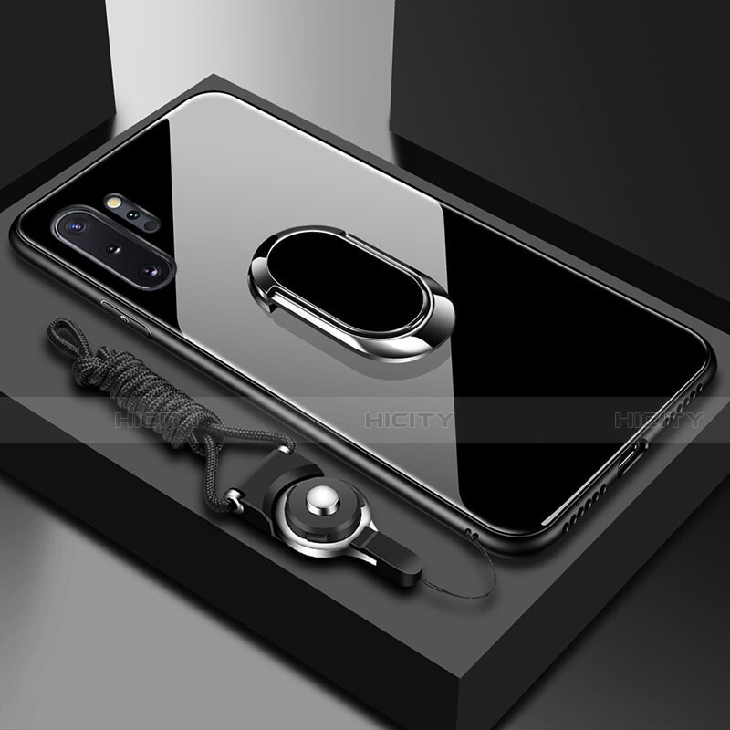 Carcasa Bumper Funda Silicona Espejo con Magnetico Anillo de dedo Soporte T01 para Samsung Galaxy Note 10 Plus