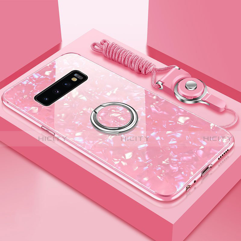 Carcasa Bumper Funda Silicona Espejo con Magnetico Anillo de dedo Soporte T01 para Samsung Galaxy S10 5G Rosa